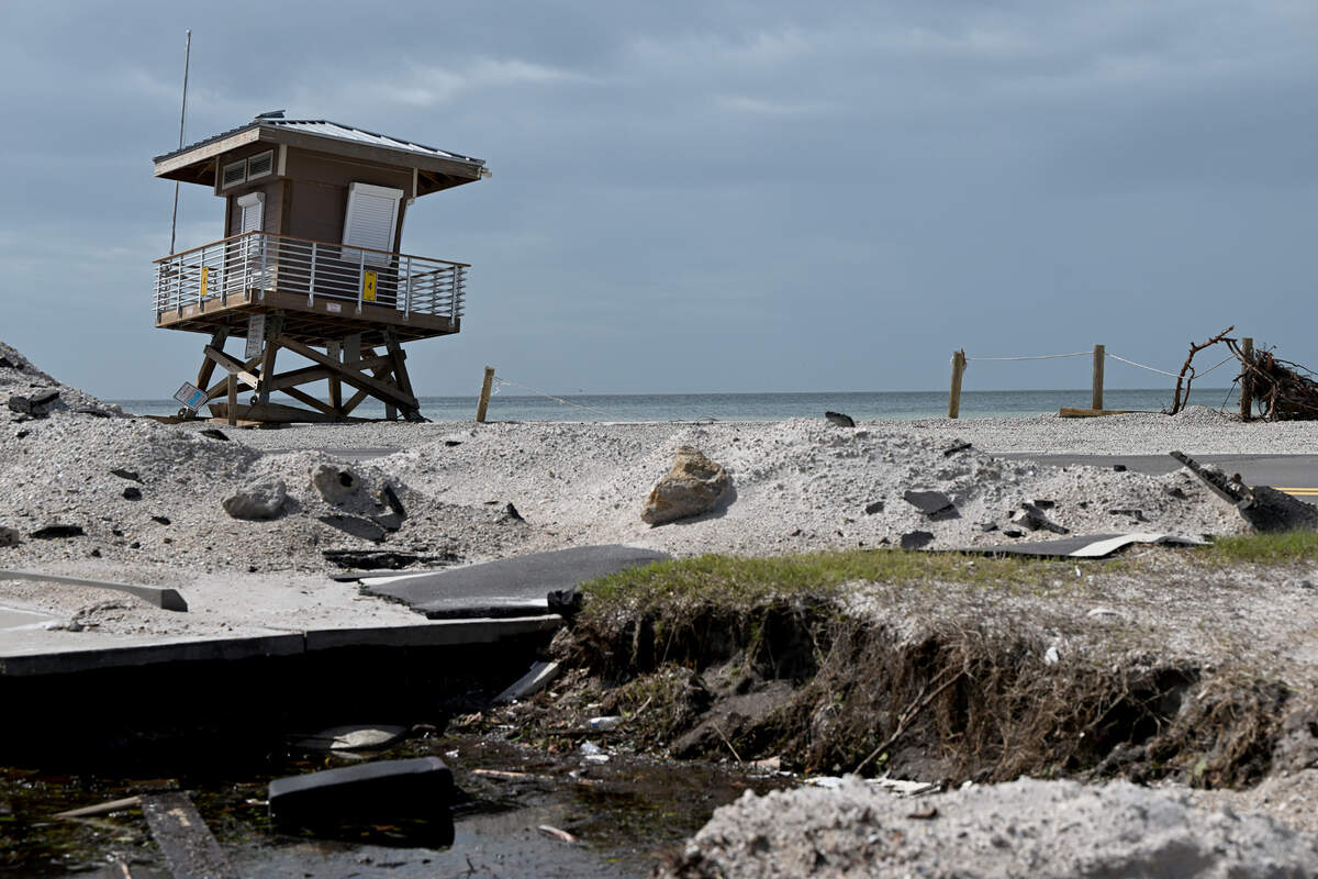 Tower 4 on Cortez Beach in Bradenton Beach on Anna Maria Island after Hurricane Milton on Oct. 11, 2024.
